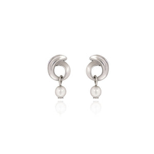 Spirit by Silver Forest Small Curl with Pearl Drop Earrings in Silver