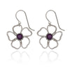 Spirit by Silver Forest Open Flower with Purple Stone Earrings in Silver