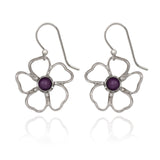 Spirit by Silver Forest Open Flower with Purple Stone Earrings in Silver