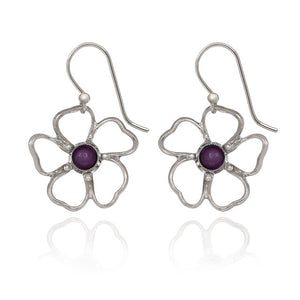 Spirit by Silver Forest Open Flower with Purple Stone Earrings in Silver
