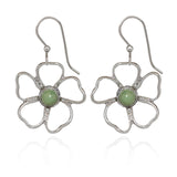 Spirit by Silver Forest Open Flower with Pale Green Stone Earrings in Silver