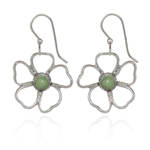 Spirit by Silver Forest Open Flower with Pale Green Stone Earrings in Silver