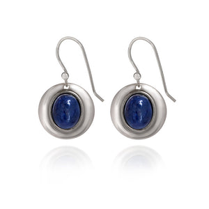 Spirit by Silver Forest Framed Oval Dark Blue Stone Earrings in Silver