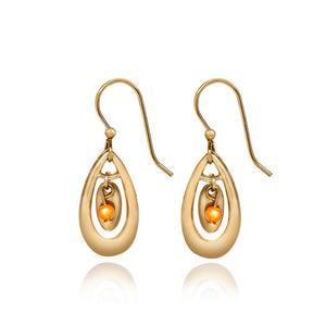 Spirit by Silver Forest Open Tear with Oval and Orange Bead Drop Earrings in Gold