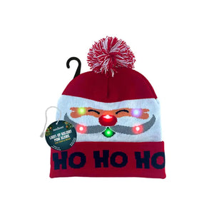 Light Up Christmas Beanie Hat Mustache Ho Ho Ho