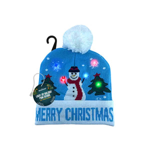Light Up Christmas Beanie Hat Snowman Merry Christmas