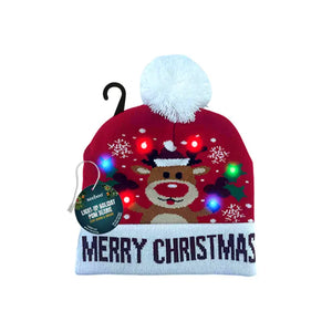 Light Up Christmas Beanie Hat Reindeer Merry Christmas