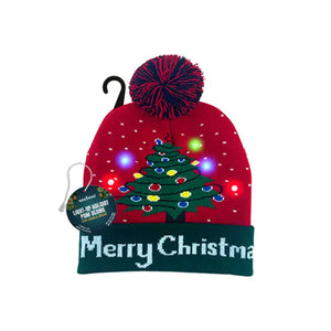 Light Up Christmas Beanie Hat Green Tree Merry Christmas