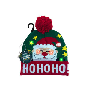 Light Up Christmas Beanie Hat Santa Ho Ho Ho
