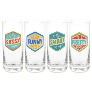Hallmark Badges of Honor Funny Drinking Glasses, Set of 4