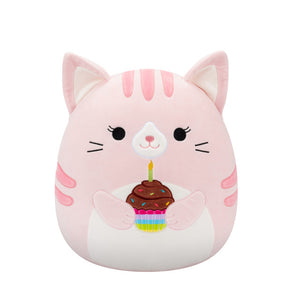 Squishmallow Laura Pink Tabby Cat Holding Birthday Cupcake 8" Stuffed Plush by Jazwares