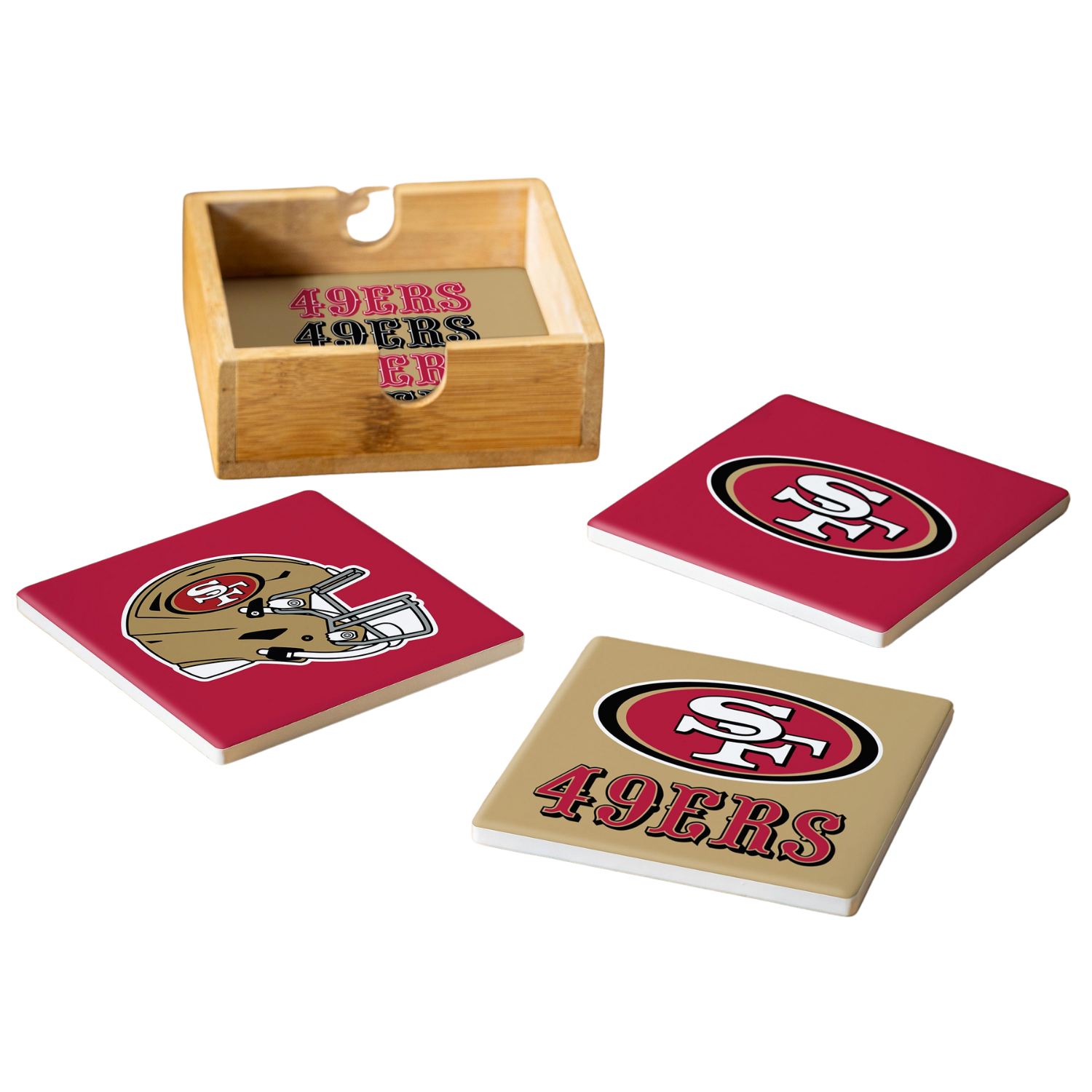 San Francisco 49ers Ceramic Coasters Set of 4 with Wood Caddy – Steve's ...