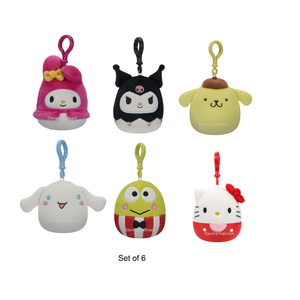Set of 6 Squishmallows Sanrio 3.5" Clip Stuffed Plushies including Hello Kitty, My Melody, Kuromi, Pompompurin, Cinnamoroll, and Keroppi by Kelly Toy Jazwares (Copy)