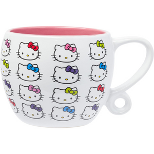 15.9 oz Sanrio Hello Kitty Faces and Bows Pattern Round Body Loop Handle Ceramic Mug
