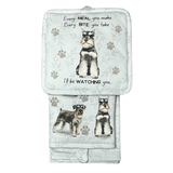 Schnauzer Dog Lover's Oven Mitt, Potholder, and Kitchen Towel Set, 100% Cotton