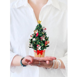 Mini Meowy Christmas Tree Fresh Cut Paper Flowers Pop-Up Card