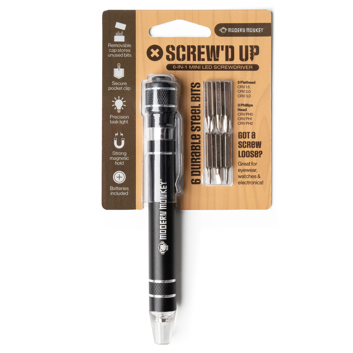 Modern Monkey Screw’d Up 6-in-1 Screwdriver with LED Light – Steve's ...