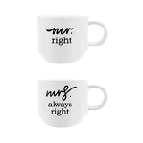 Set of 2 Stacking Ceramic Mugs Mr. Right & Mrs. Always Right