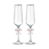 Set of 2 Champagne Flutes with Pink Bow