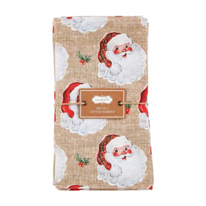Set of 4 Cotton Dinner Vintage Santa Napkins 18"x18"