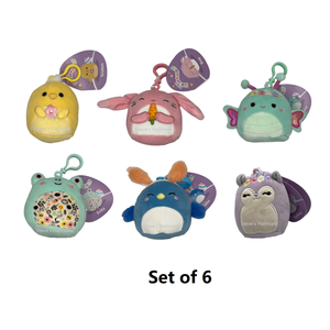 Set of 6 Spring Squishmallow including Bunny, Frog, Squirrel, Butterfly, Chick and Blue Bird 3.5" Clip Stuffed Plush by Kelly Toy
