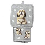 Shih Tzu Dog Lover's Oven Mitt, Potholder, and Kitchen Towel Set, 100% Cotton
