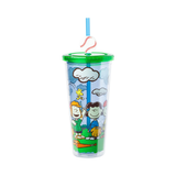 Silver Buffalo Peanuts Baseball Scene 24 oz. Plastic Cold Cup with Lid and Straw