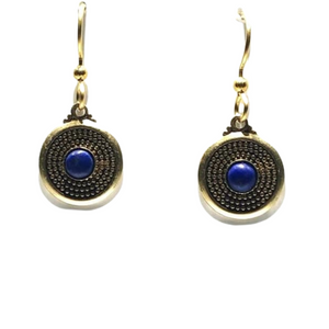 Silver Forest Beaded Circle with Round Lapis Stone Pierced Earrings