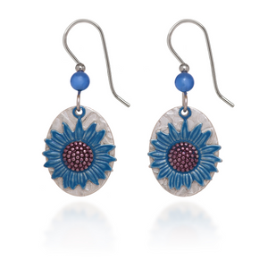 Silver Forest Blue and Silver Sunflower Earrings