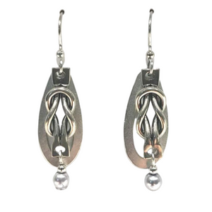 Silver Forest Knot in Oval and Bead Drop Earrings