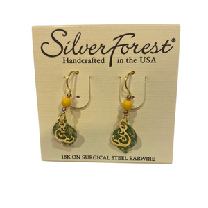 Silver Forest Open Curl with Green Paisley Earrings