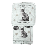 Silver Tabby Kitten Cat Lover's Oven Mitt, Potholder, and Kitchen Towel Set, 100% Cotton