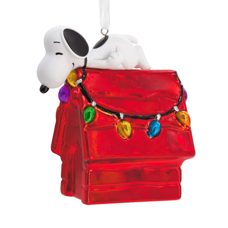 Hallmark Peanuts® Snoopy on Holiday Doghouse Blown Glass Hallmark Orna ...