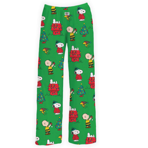 The Peanuts Gang Christmas Green Lounge Pants with Snoopy, Charlie Brown, and Woodstock