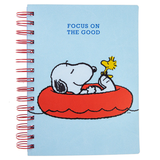 Peanuts Snoopy & Woodstock On Tube Float Focus on the Good Spiral Vegan Leather Journal 6"x8"