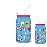 Snoopy & the Peanuts Gang Character Moments  16 Oz. Glass Tumbler with Plastic Lid and Glass Straw
