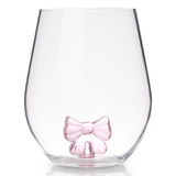 Stemless Wine Glass with Pink Bow