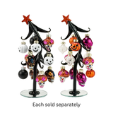 Sugar Skull Slanted Glass Tree with Ornaments 8"