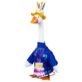 Outfit for Giddy the Metal Porch Goose Birthday Celebration with Cake Hat