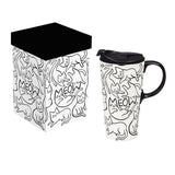 Meow Ceramic Latte Mug the Perfect Cup with Gift Box for Cat Lovers 17oz