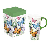 Pink Blue and Monarch Butterflies Ceramic Latte Mug the Perfect Cup with Gift Box 17oz