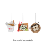 Take Out Noodle Box, Sushi, Steamed Bun Asian Delight Food with Chopsticks Ornament 2.8"