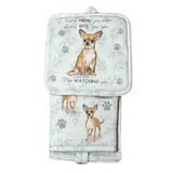 Tan Chihuahua Dog Lover's Oven Mitt, Potholder, and Kitchen Towel Set, 100% Cotton