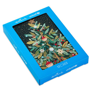 Hallmark UNICEF Spruce Tree on Black Boxed Christmas Cards, Pack of 20