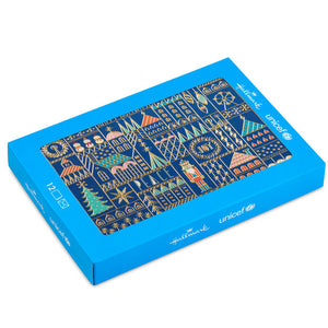 Hallmark Village Tiles on Blue UNICEF Boxed Christmas Cards