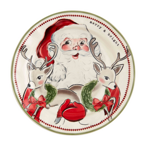 Vintage Santa with Reindeer 8" Ceramic Plate