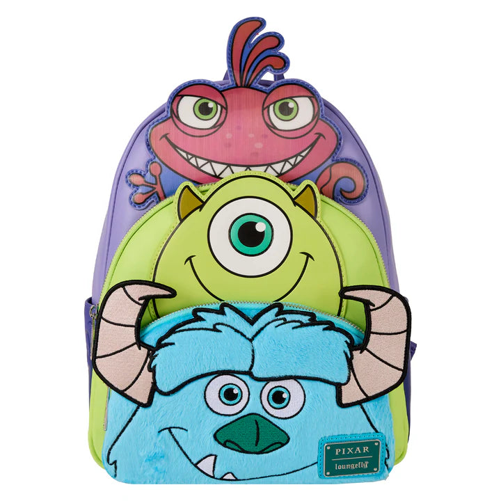 Loungefly Pixar Monsters Inc. Mike Sulley and Randall Triple Pocket Mini Backpack