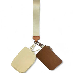 Dual Color Wallet Keychain Wristlet Brown Ivory