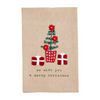 We Wish You a Merry Christmas Tree with Presents French Knot Tea Towel