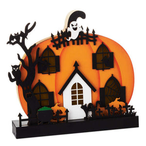 Hallmark Wide Light-Up Pumpkin House Halloween Decoration
